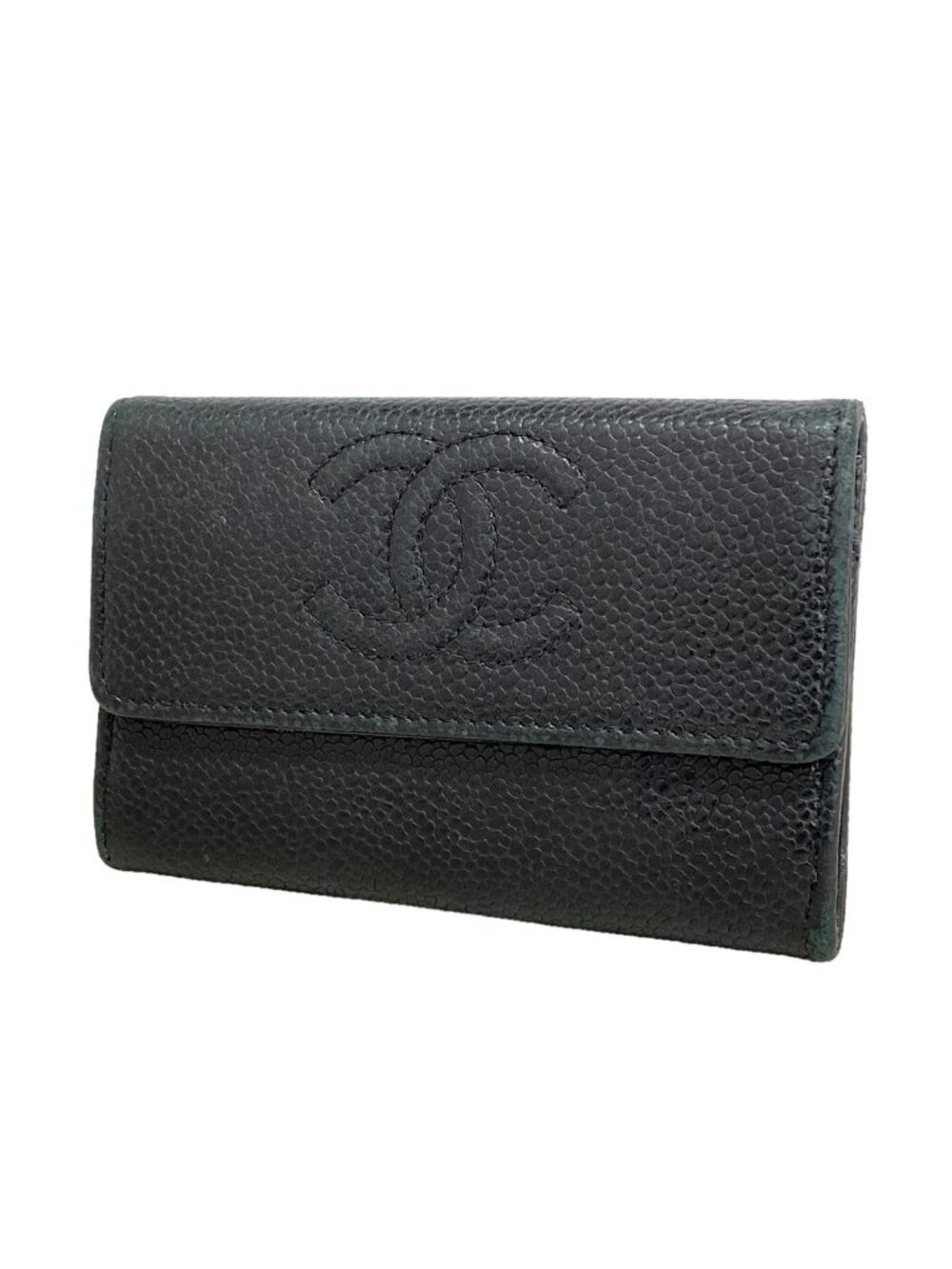 Chanel Card Case Caviar Leather Black Silver